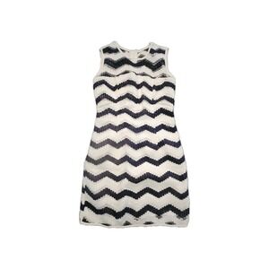 Milly Woven Overlay Mini Sheath Dress White Navy Chevron Size 4 Made USA Wedding